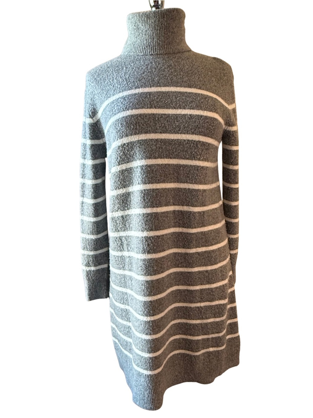 J. Crew Sweater Dress Gray and White Striped Turtleneck Size Medium